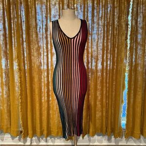 Better Be Black, Orange, and Pink Striped Midi Dress